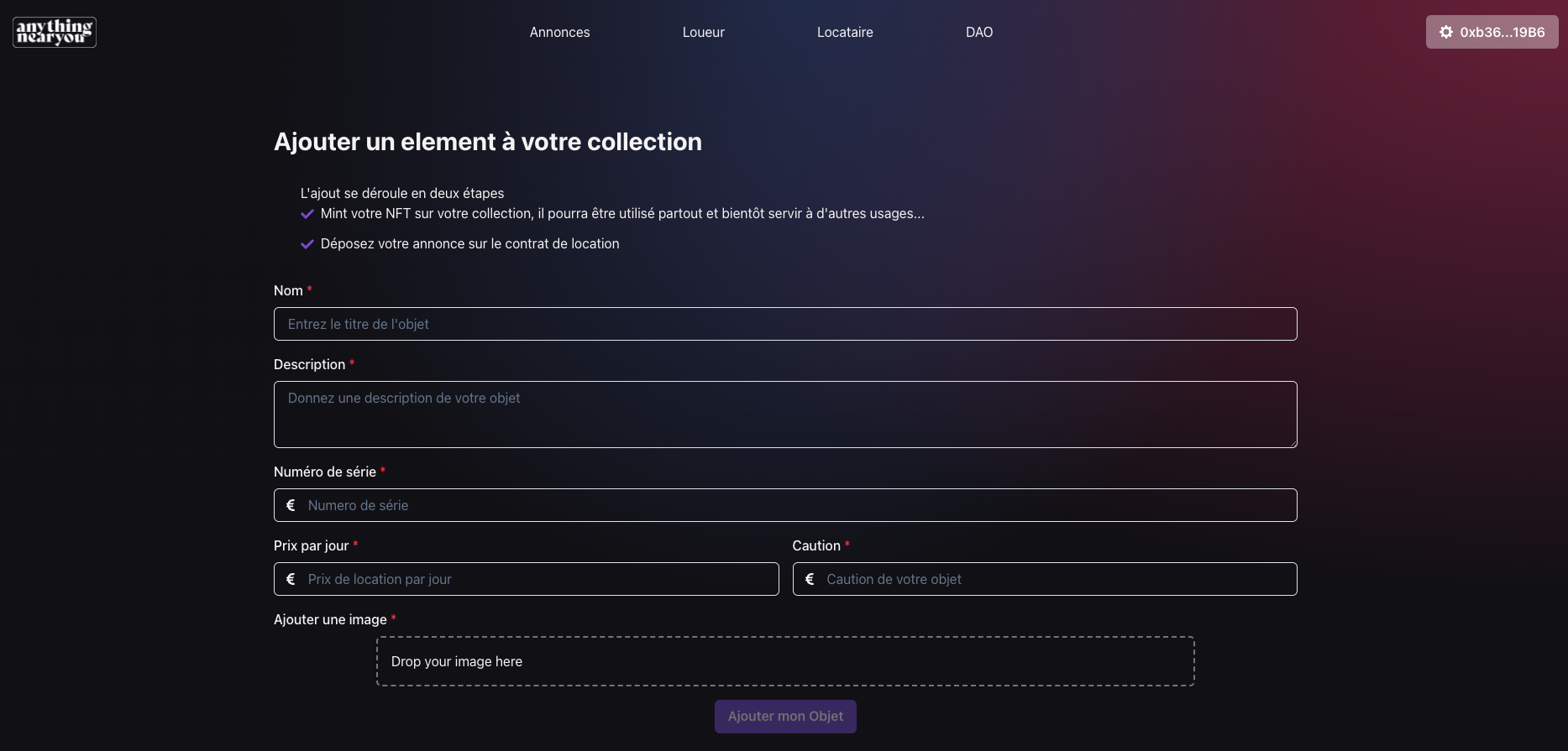 formulaire de Mint de NFT